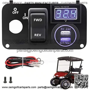 Golf Cart 3 in 1 Multifunctional Integrated Panel,12V 3.0 Fast Charge Dual USB Charger Socket & LED Digital Voltmeter & Forward Reverse Switch Button,Fit for EZGO TXT PDS Golf Models