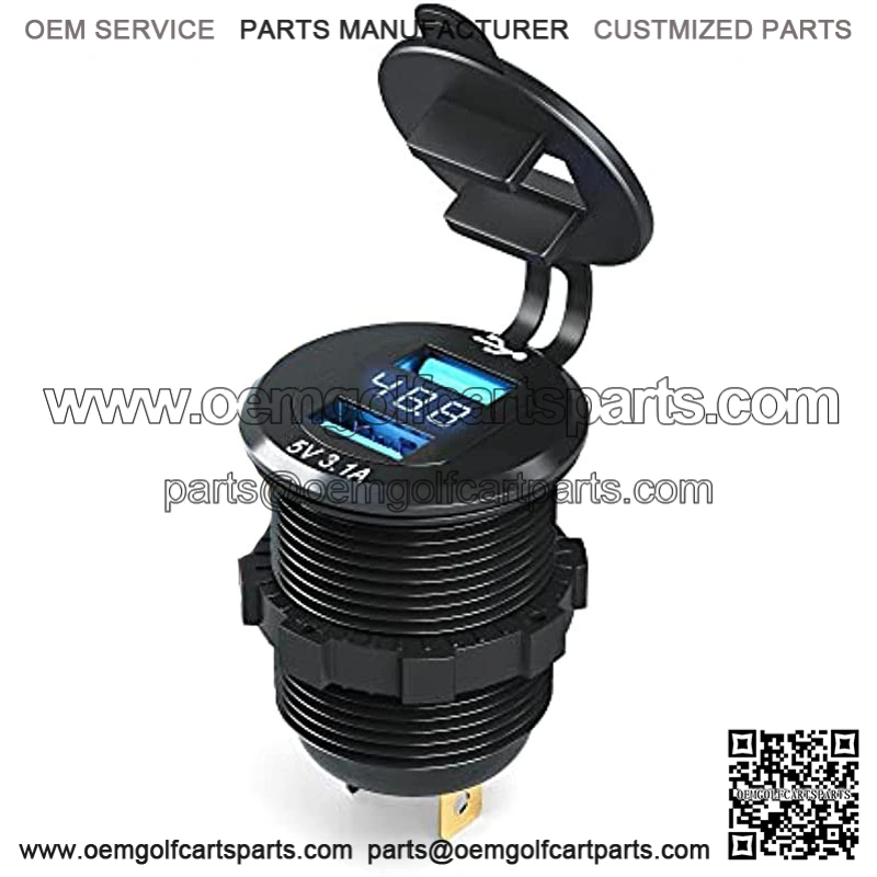 Golf Cart Quick Charge 3.1 Dual USB Charger,2 in 1 USB Ports & LED Display Voltage Meter Universal for Club Car,EZGO and Yamaha,Metal Shell Safe Charging Socket 9V-48V Wide Voltage Input