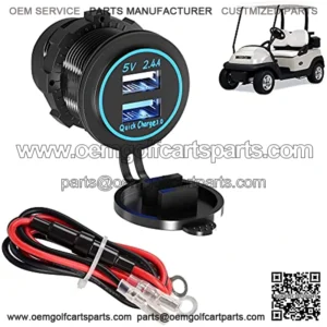 Golf Cart Quick Charge 3.0 Outlet Dual USB Charger Socket for Golf Carts EZGO Club Car Yamaha, 12V Input Double USB Ports Waterproof