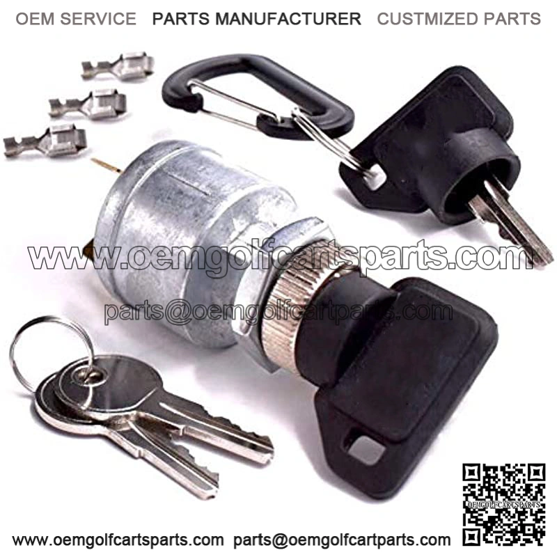Starter Ignition Key Switch Fits EZ-GO E-Z-GO Electric Golf Cart 17421G1, 17421-G1, 17134-G1, 17134G1 2 Terminal Prongs W/ 2 Upgraded & 2 Standard Keys, Free Terminals & Carabiner