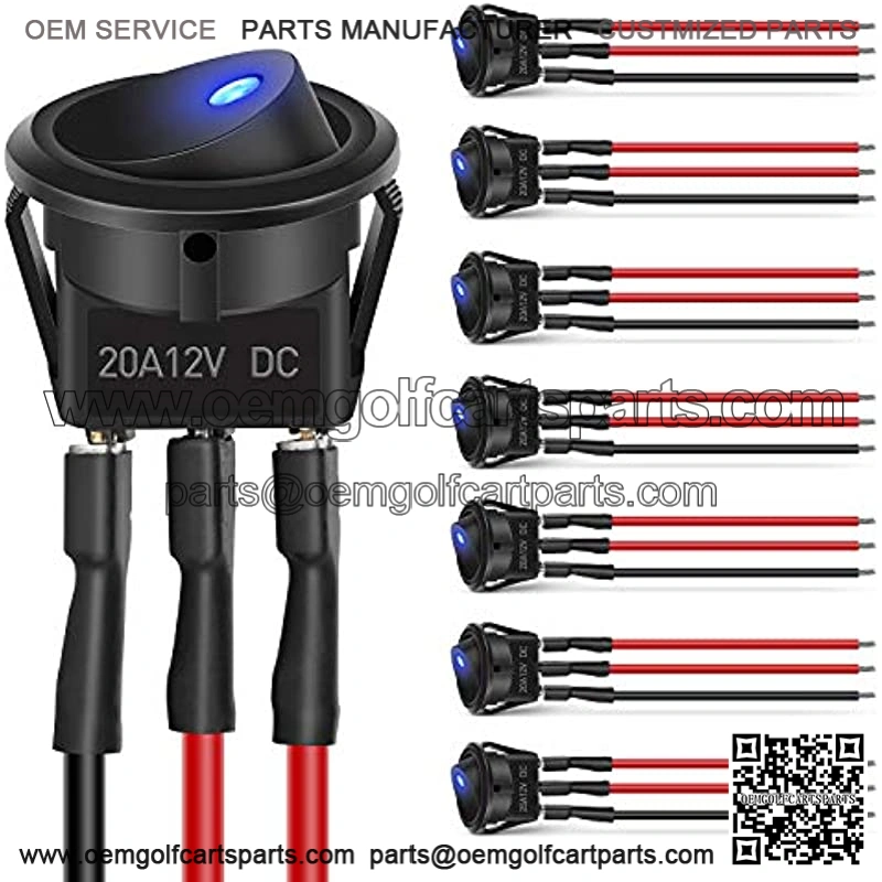 8PCS 12V 20A Round Blue Toggle LED Rocker Switch On-Off Control SPST 3Pins for 12V Car Truck Boat Marine Off-Road Vehicle with 24PCS Wires
