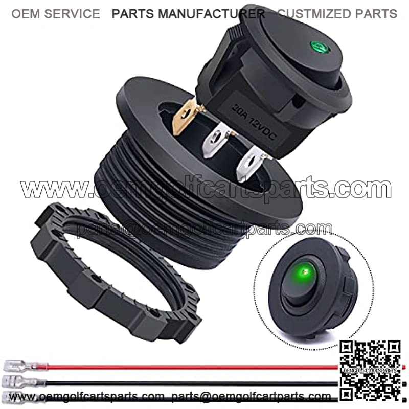 20A 12VDC Round Rocker Switch with Shell SPST ON Off 3 Pin 2 Position Green DOT LED Light Illuminated Rocker Toggle Switch for Car Truck Boat DIY Modification KF012-G