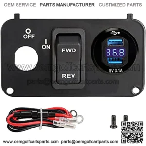 EZGO TXT Medalist Key Switch Plate with Forward and Reverse Switch, USB Charger Socket, Voltmeter