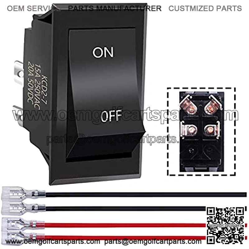 Reverse Polarity Rocker Switch 50V DC 20A 4 Pin DPST ON/Off 2 Position RV Jack Motor Control Switch with Wire for RV Trailer Camper Car KCD2-7-201-4PIN-X