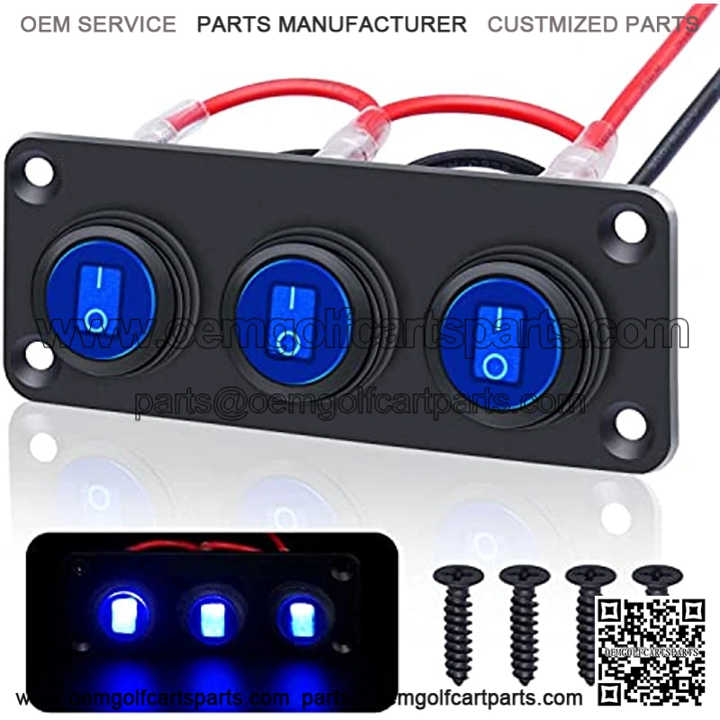 Toggle Rocker Switch Panel 12V 20A Waterproof 3 Pin On/Off 3 Gang Blue LED Lights for Automotive RV Boat Trailer Ect KCD1-8-101NW-BU-BX