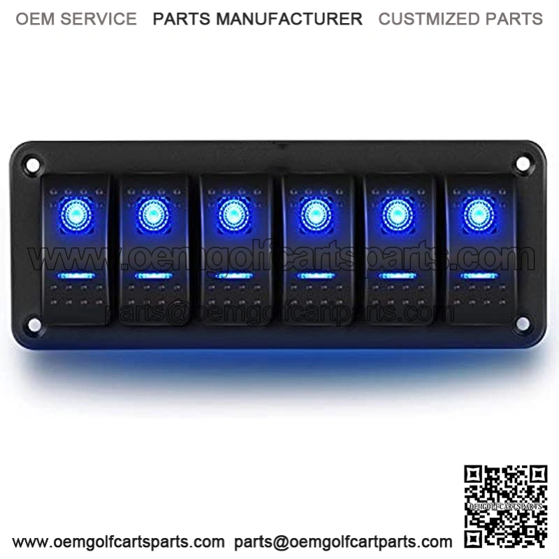 90111F 6 Gang Aluminum Rocker Switch Panel Toggle Dash 5 Pin ON/Off Pre-Wired Rocker Switch Blue Backlit Switch for Automotive Car Marine Boat RV