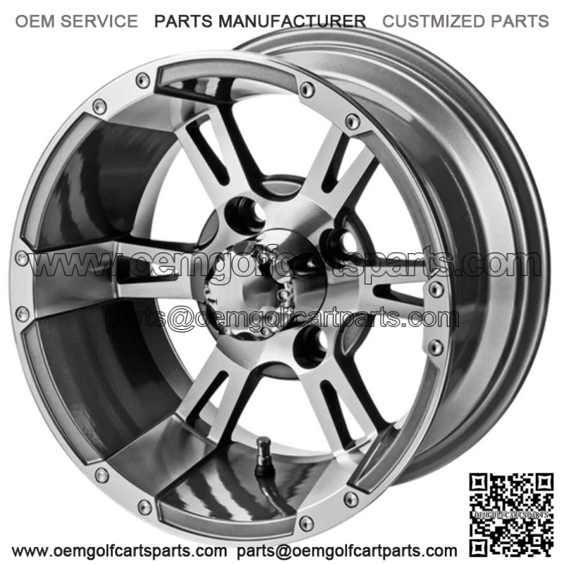 Revenge 12x7 Raptor Gun Metal Gray/Machined Golf Cart Wheel 3:4 Offset