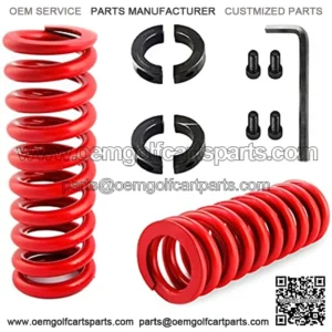 2X Heavy Duty Rear Shock Spring Fits Yamaha Golf Cart G14, G16, G19, G20, G22, G29 Drive Models, & 4X Bolts, 4X Spacer Clamps and 1X Wrench