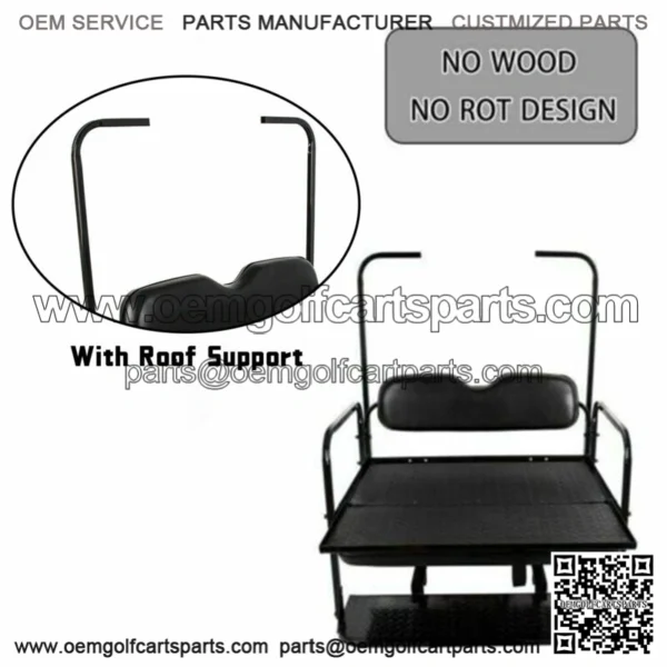 Fit EZGO TXT Golf Cart 1995+ Flip Folding Rear Back Seat with Roof Support Black