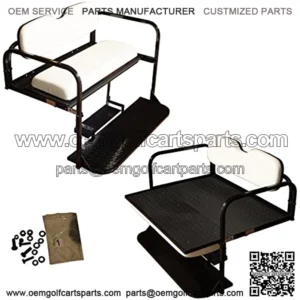Performance Plus Carts EZGO TXT Golf Cart Flip Folding Rear Back Seat Kit - Oyster White Cushions