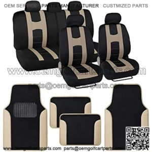 Forza Series Beige Seat Covers Full Set Combo with Car Floor Mats ?C Front and Rear Bench Seat Cover & Floor Mat Protector Set, Interior Covers for Auto Truck Van SUV