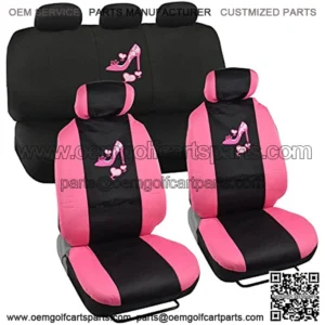 Lady High Heel Shoe Seat Covers for Car w/ Triple Pink Hearts Auto Accessories Interior Car Truck SUV Combo Kit Gift Set - 9PC