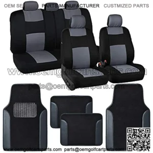 Combo Car Seat Covers (2 Front 1 Bench) Auto Carpet Floor Mats (4 Set) with Heavy Protection Sleek Graphic Two Tone Fresh Design All Protective - Gray Accent