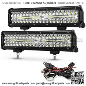 12 Inch LED Light Pods with Wiring Harness Kit, 2Pcs Spot Flood Beam 68000LM Triple Row Light Bar Waterproof Work Lights for ATV UTV Truck Tractor Boat Golf Cart OffRoad Fog Driving