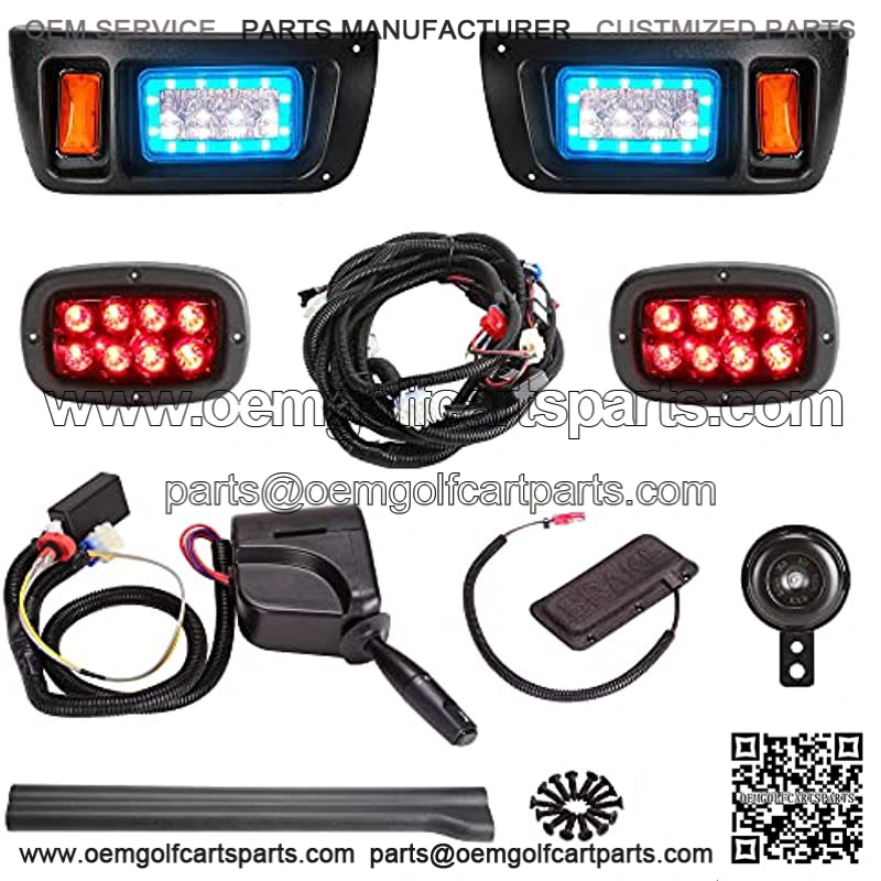 Golf Cart Deluxe LED Headlight Taillight Light Kit for Club Car DS, RGB Daytime Running Light Low High Beam Turn Signal Horn Brake Pad Hazard Light Function