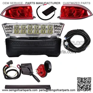 Golf Cart LED Light Kit (12V) for Club Car Precedent G&E (2004 UP), Deluxe Headlight Taillight with Turn Signals, Hazard Flasher, Horn and Brake