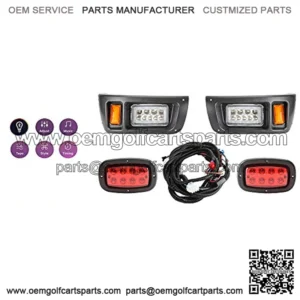 Golf Cart LED Light Kit with RGB Daytime Running for Club Car DS G&E (12-48V), with Low/High Beam, Turn Signals Hazard Light Switch, Horn, Brake Pad
