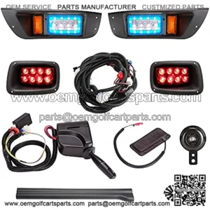 Deluxe Golf Cart LED Light Kit for EZGO TXT, with RGB Daytime Running Lamp Low High Beam Headlight Taillight Turn Signal Brake Pad Hazard Light Function