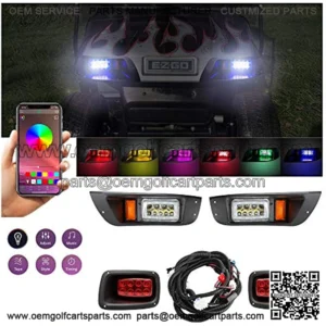 Upgrade Golf Cart LED Light Kit for EZGO TXT, Headlight Taillight with Turn Signal Switch, Low High Beam, Blinker & Brake Light Switch Pad, Horn, Music-Sync Color Daytime Running Lamp