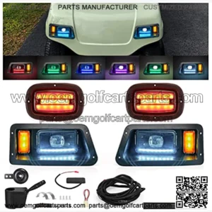 Golf Cart Deluxe LED Light Kit,Headlight Taillight Kit for Yamaha G14, G16, G19 and G22, RGB Music Daytime Running Light, Turn Signal Light Low/High Beam Hazard Brake Light,16V-80V Input