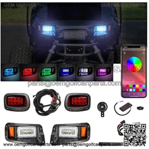 3 Version Golf Cart LED Headlight and Tail Light for EZGO TXT Freedom Carts (12V-48V) with Turn Signals Kits, Safe Daytime Running Lights & Multi Color App Bluetooth Control Light Kits