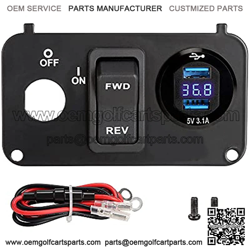 Golf Cart Key Switch Combo for EZGO TXT Medalist, Forward and Reverse Switch, USB Charger Socket with Voltmeter