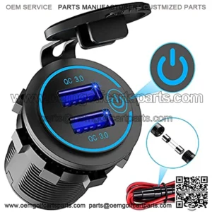 Quick Charge 3.0 Dual USB Charger Socket, Waterproof 12V/24V USB Outlet QC 3.0 Dual Charger Socket with Touch Switch DIY Kit for Car, Golf Cart, Boat, RV, Motorcycle, Truck and More
