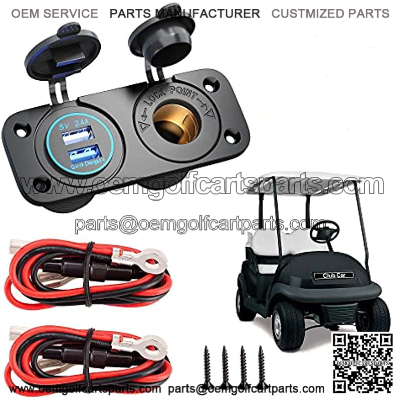 Golf Cart Cigarette Lighter Outlet & Quick Charge 3.0 DC 12V Input Waterproof USB Charger Power Socket Adapter Dual USB Ports Panel Universal for EZGO Club Car Yamaha Golf Cart Models