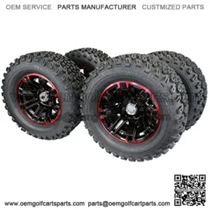 (Set of 4) 23x10.50-12 Glossy BLACK/RED Aluminum Golf Tire Wheel Assemblies