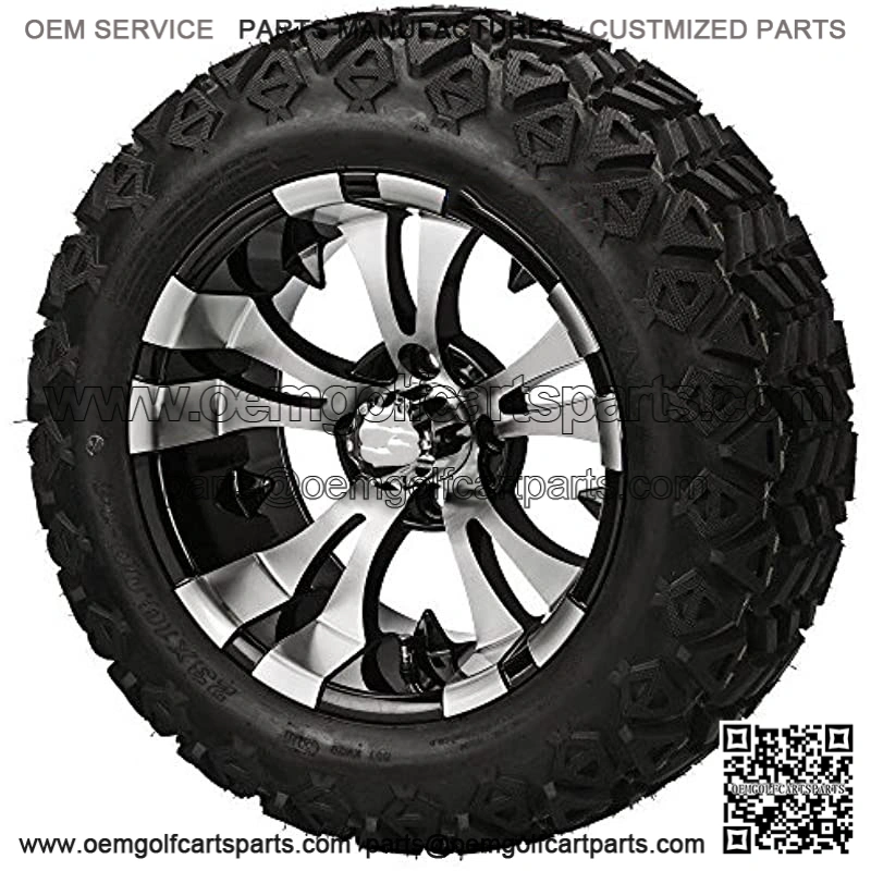 14" VAMPIRE Machined/Black Aluminum Wheels and 23x10-14" DOT All Terrain Golf Cart Tires Combo - Set of 4