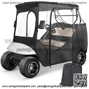 2 Passenger Golf Cart Enclosure for EZGO TXT with Side Mirror Openings, Waterproof Portable 4-Sided Transparent Windows Golf Cart Driving Enclosure Cover Black – Roof up to 58″ L