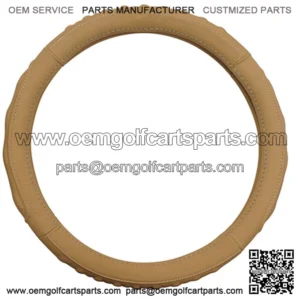 01+ Club Car 11+ Beige/Black Leather Golf Cart Steering Wheel Cover Star (13.25"-13.6")