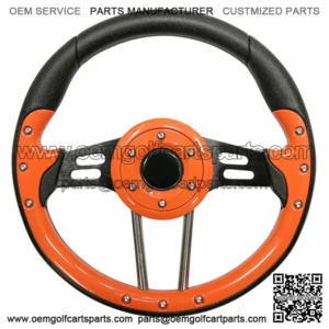 EZ-GO 13" Aviator-4 Orange Grip Golf Cart Steering Wheel w/ Black Spokes (Fits all Years)