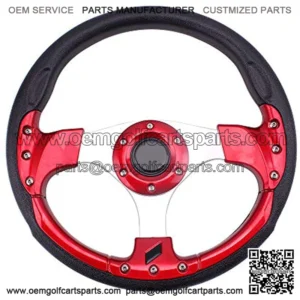 Universal Racing/Golf Cart Steering Wheel 12.5??/320mm 15 Bolts Grip Vinyl Leather & Aluminum with Horn Button for Car& for Club Car DS and Club Car Precedent EZGO Yamaha Golf Carts-Red