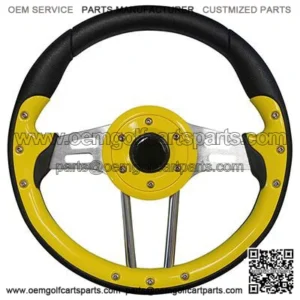 Golf Cart Steering Wheel Yellow Grips Black Spokes 13 Inch