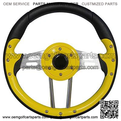 Golf Cart Steering Wheel Yellow Grips Black Spokes 13 Inch