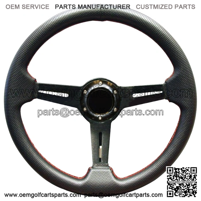 Golf Cart Steering Wheel 14 Inch Black Red Stitching