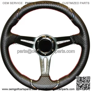 Golf Cart Steering Wheel 14 Inch CARBON FIBER Red Stitching