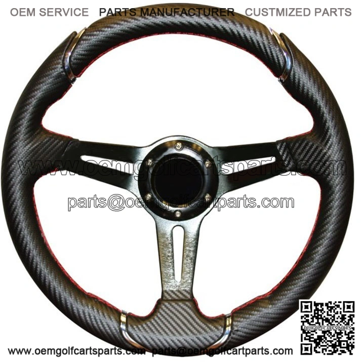 Golf Cart Steering Wheel 14 Inch CARBON FIBER Red Stitching