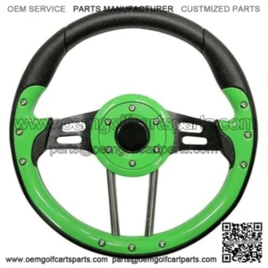 Golf Cart Steering Wheel - 4, 13" Diameter (Lime Green Grip/Black Spokes)