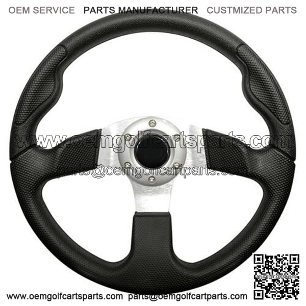 Golf Cart Steering Wheel - Formula GT, 13" Diameter (Black Grip/Brushed Aluminum Spokes)
