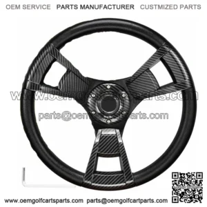 Black & Carbon Fiber Racing Golf Cart Steering Wheel 12.5" EZGO, Club Car Yamaha