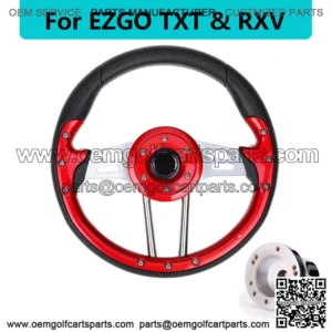 Golf Cart Steering Wheel & Chrome Hub Adapter for EZGO TXT RXV Cart Parts Red
