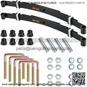 Heavy Duty 4 Leaf Rear Spring Kit for EZGO TXT Electric 1994-up & Gas 1994-2009 Golf Cart, Includes Bushings, Sleeves, U Bolts, OEM: 70506-G01 74135-G01 74207-G01 74207-G02 74207-G03