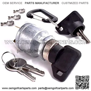 Starter Ignition Key Switch Fits EZ-GO E-Z-GO Electric Golf Cart 17421G1, 17421-G1, 17134-G1, 17134G1 2 Terminal Prongs W/ 2 Upgraded & 2 Standard Keys, Free Terminals & Carabiner