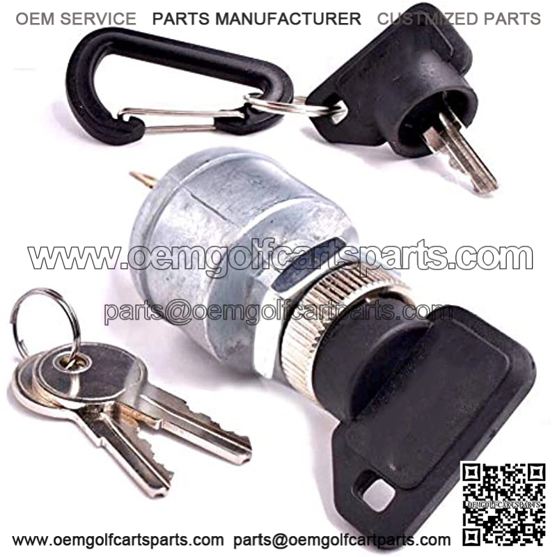 Starter Ignition Switch with Lights Fits EZGO E-Z-GO TXT 33639-G01 33639G01 1981 & Up Golf Cart, Gas or Electric - 4 Prong Terminals - Includes 4 Keys & Free Carabiner