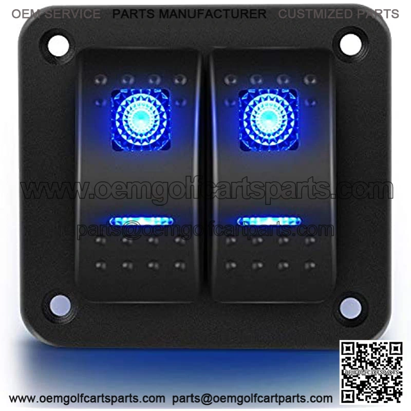 90106B 2 Gang Rocker Switch Panel 5 Pin On Off Pre-Wired Rocker Switch Aluminum Panel Waterproof Switche Panel for 12V/24V Automotive Cars Marine Boats ATVs Trailers , Blue