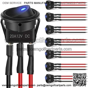 8PCS 12V 20A Round Blue Toggle LED Rocker Switch On-Off Control SPST 3Pins for 12V Car Truck Boat Marine Off-Road Vehicle with 24PCS Wires