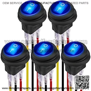 12V 20A Waterproof Rocker Switch Blue LED Lighted Round ON Off 3 Pin 12 Volt Weatherproof Illuminated Toggle for Marine Car RV Truck -5Pack