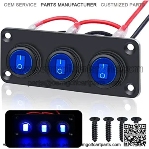 Toggle Rocker Switch Panel 12V 20A Waterproof 3 Pin On/Off 3 Gang Blue LED Lights for Automotive RV Boat Trailer Ect KCD1-8-101NW-BU-BX